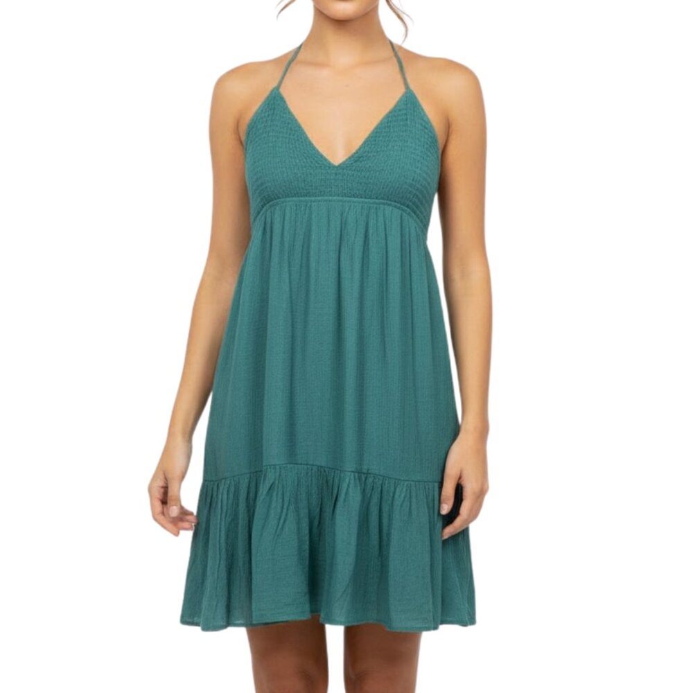 Cookies Clothing Hawaii Teal Cowl Halter Mini Dress Medium